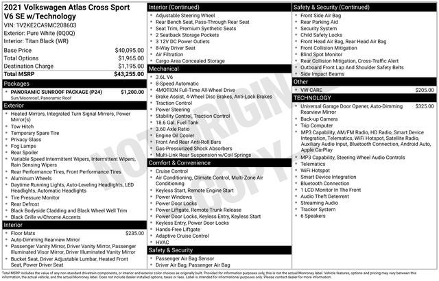 2021 Volkswagen Atlas Cross Sport 3.6L V6 SE w/Technology