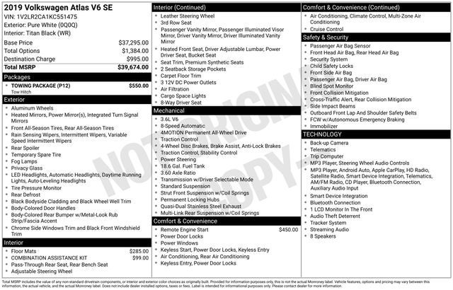 2019 Volkswagen Atlas 3.6L V6 SE 4Motion