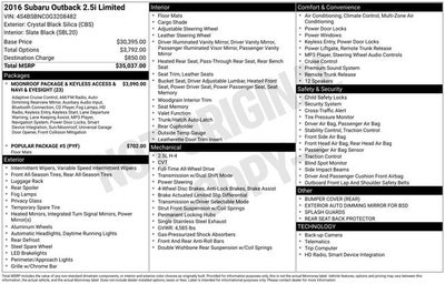 2016 Subaru Outback 2.5i Limited