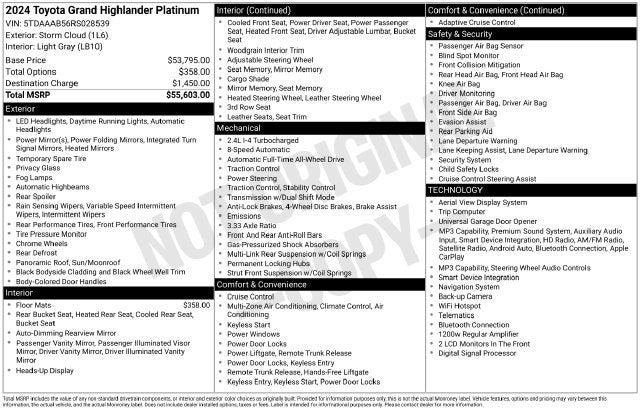 2024 Toyota Grand Highlander Platinum