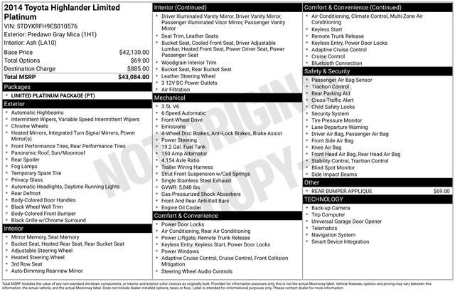 2014 Toyota Highlander Limited Platinum V6
