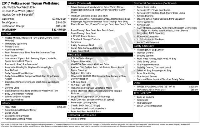 2017 Volkswagen Tiguan 2.0T Wolfsburg Edition 4Motion